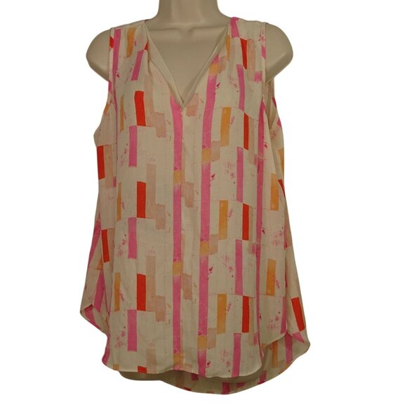 Cato Sleeveless V-Neck Pink Geometric Print Tank Top Women Size L Career Shell - Picture 1 of 10